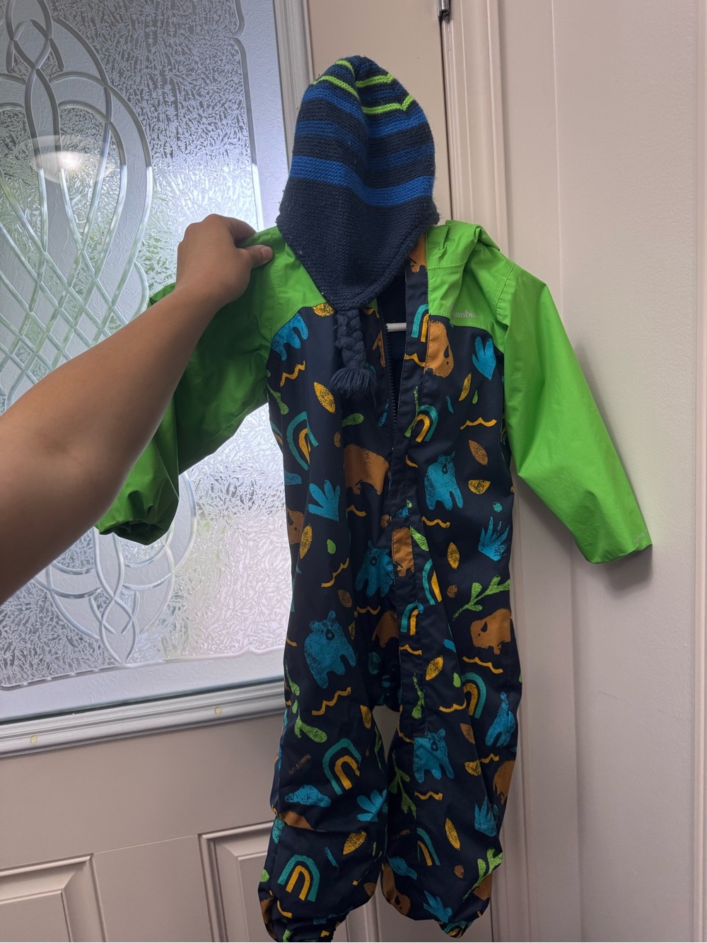 Kids Waterproof Hooded Rain Snowsuit in Navy, Green & Teal